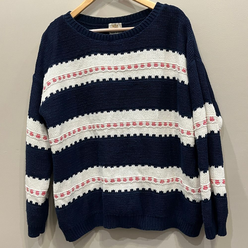 River Island Navy Striped Knit Sweater Pink White Pattern Winter Valentine US 18